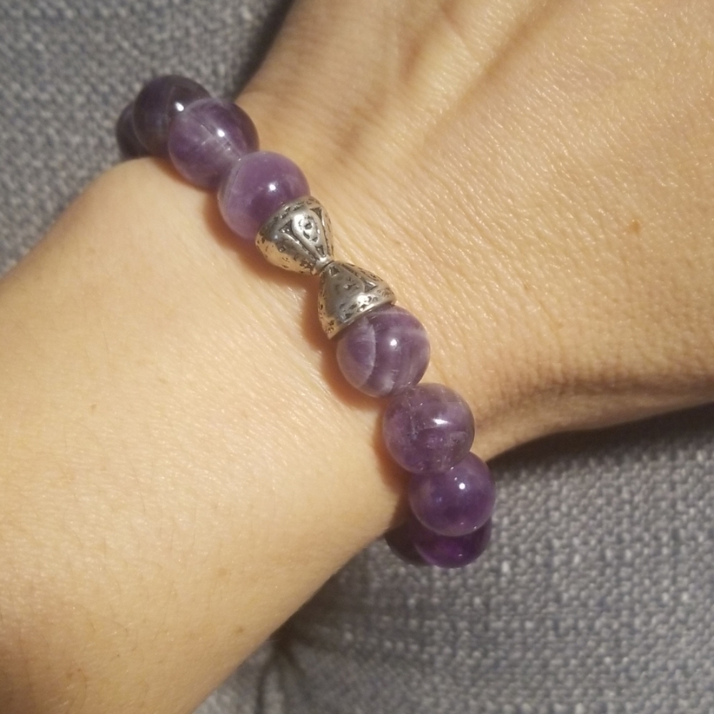 Natural Amethyst Bead Bracelet.